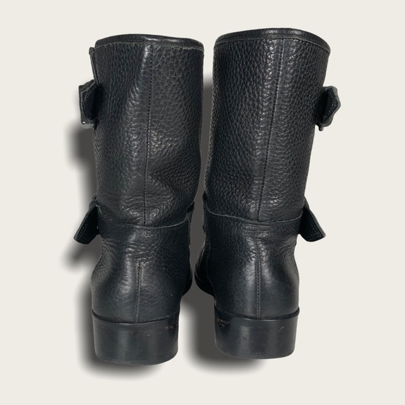 J. Crew Women's Black Pebble Leather Moto Boots Silver Buckles Low Heel 5.5 - Picture 5 of 10